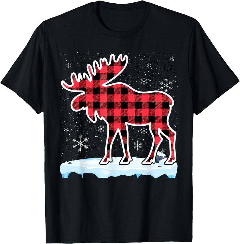 Moose Buffalo Lover Gift Co. Moose Red Buffalo Plaid Matching Pajama Family T-Shirt - Black
