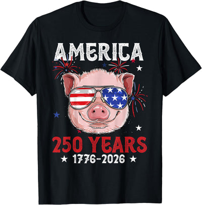 Pig Sunglasses American Flag America 250 Years 250yr T-Shirt