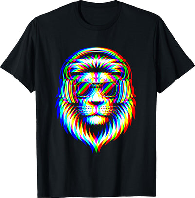 Lion EDM Trippy Festival Techno Rave Vaporwave Music T-Shirt
