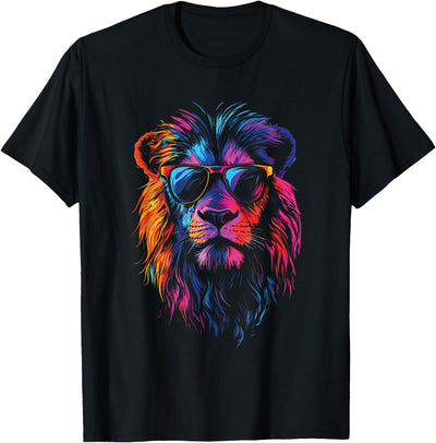 Colorful Lion with Sunglasses Bold King of The Jungle T-Shirt