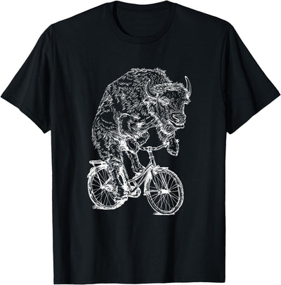 Cow Bison Cycling Bicycle Buffalo Funny Animal Riding Bike T-Shirt