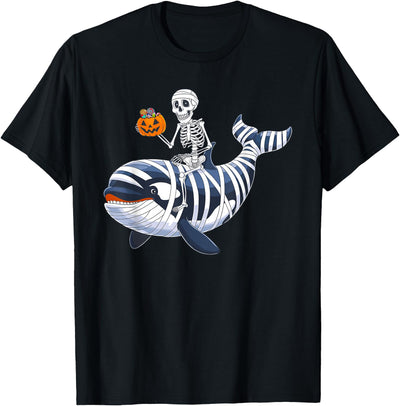Orca Skeleton Halloween Whale Apparel Co. Skeleton Riding Mummy Orca Halloween Candy Whale T-Shirt