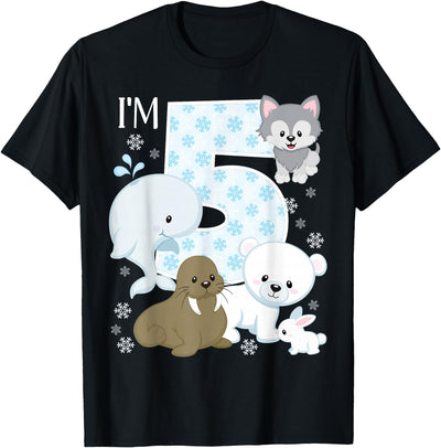 Arctic Animals Birthday Party Family Matching Bday Arctic Animals 5th Birthday Polar Bear Walrus Fox Sea Theme T-Shirt