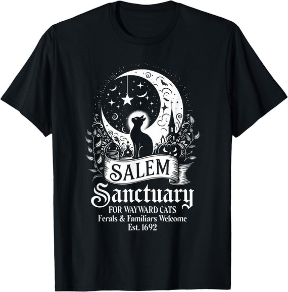Salem Witch Halloween Apparel Witch Salem Sanctuary For Wayward Cats Halloween T-Shirt - Black