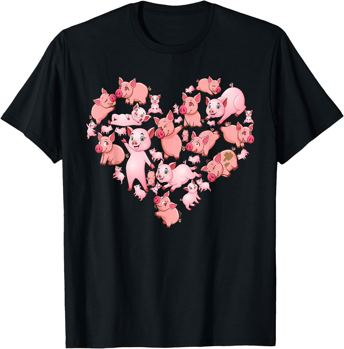 Pig Heart Lover Gift Co. Pig For Women Girls Kids Heart Shape Poses Cute Pig T-Shirt - Black