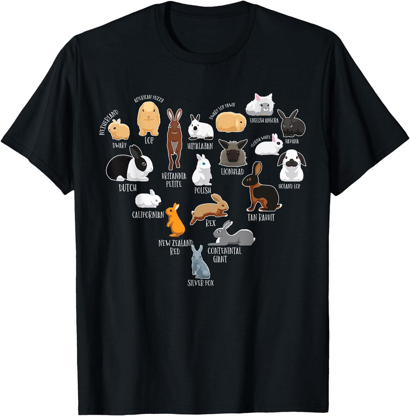 Rabbit Types & Cute Rabbit Species, Bunny - Rabbits T-Shirt in Black