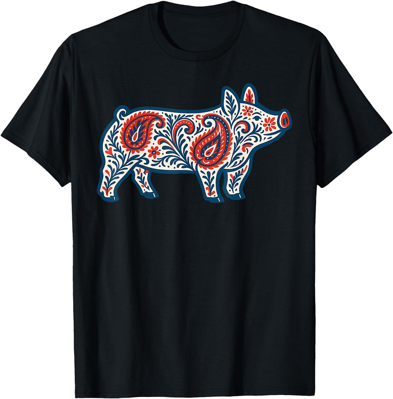 Aztec Show Pig Livestock Animal Lover Aztec Show Pig Livestock Pig Breeder Stock Show Mom Pig T-Shirt - Black