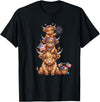 Funny 4th Of July Highland Cow Apparel Cute Highland Cow 4th of July Patriotic American Flag T-Shirt - Black