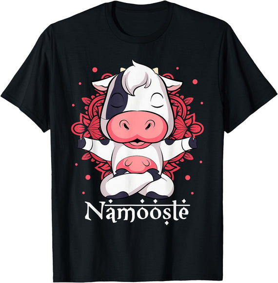 AdnDesigns Co. Funny Cow Yoga Shirts & Gifts Cow Yoga Namoostee Shirt Funny Cow Lovers Gift Namaste Yoga T-Shirt - Black