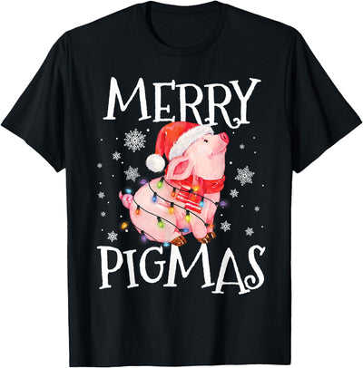 Merry Pigmas Funny Pig Christmas Lights Tree Xmas Funny T-Shirt