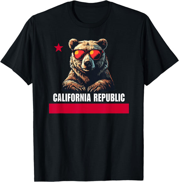 California Summer Surfing California The Golden State Bear Flag T-Shirt - Black