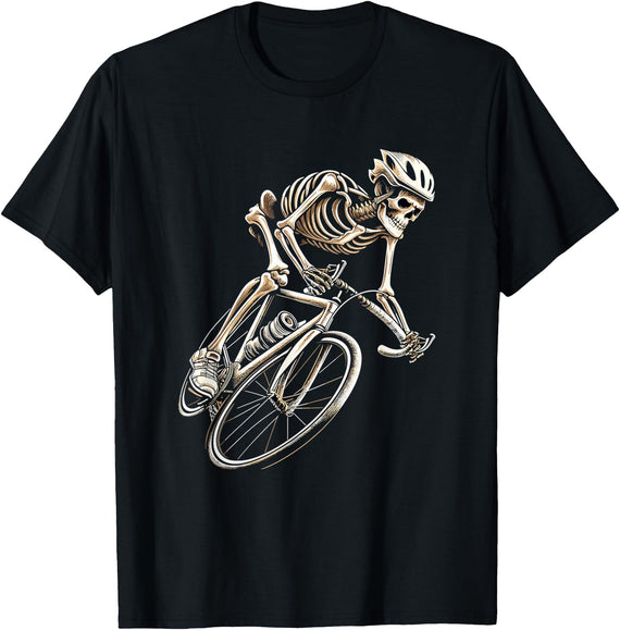 Skeleton Cycling Halloween for Men Skeleton Cycling Bike Halloween Bicycle Biking T-Shirt - Black