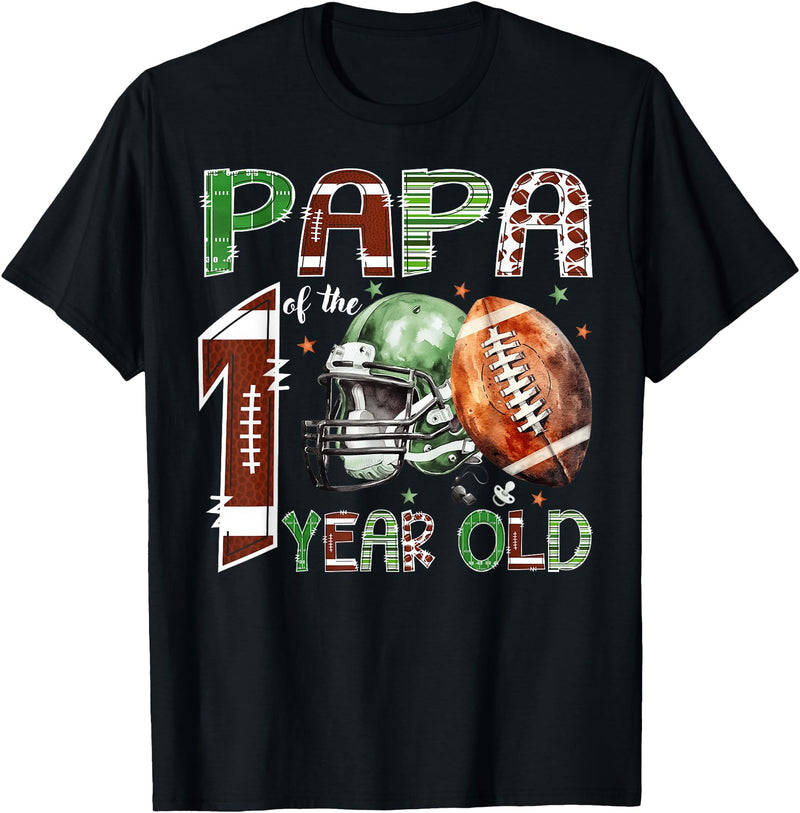 One Year Old Football Birthday Boy Matching Papa of The 1 Year Old Football Lover 1st Birthday Boy T-Shirt - Black