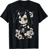 Creepy Bunny Rabbit Japanese Kawaii Manga Horror Goth T-Shirt in Black