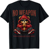 Christian Streetwear Teddy Bear Faith Sayings NO Weapon Hip Hop Praying Teddy Bear Christian Isaiah 57 14 T-Shirt - Black