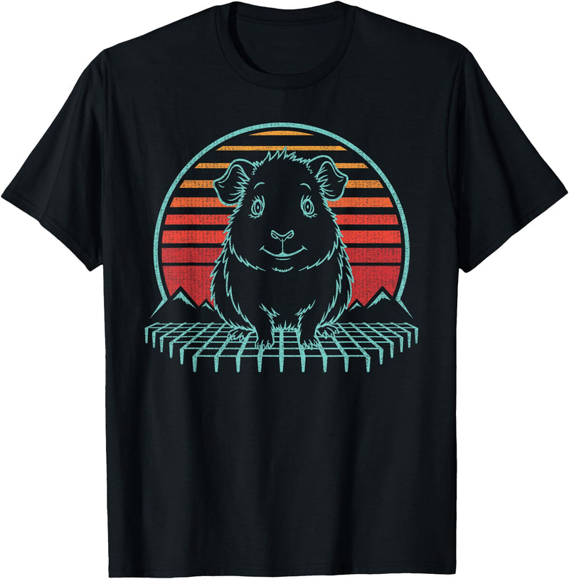 Guinea Pig Graphic Art Designs Guinea Pig Lover Animal Retro Vintage 80s T-Shirt - Black
