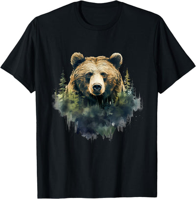 Bear Forest Animal Art Portrait Forest Artwork Wildlife T-Shirt