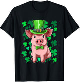 St Patrick's Day Pig Leprechaun Lucky Irish Pig Farmers T-Shirt - Black