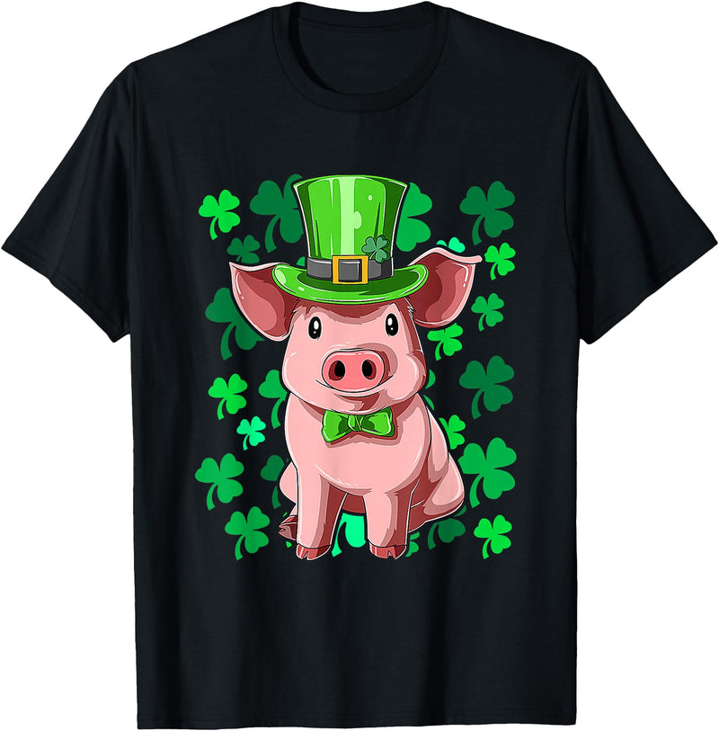 St Patrick's Day Pig Leprechaun Lucky Irish Pig Farmers T-Shirt - Black