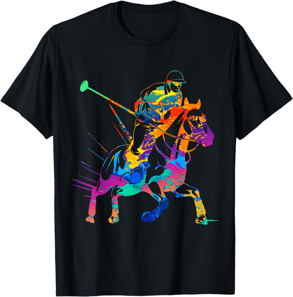 Polo Player Sport Silhouette Gift Apparel Polo Player Horse Sport Ride Riding Equestrian Sport Fan T-Shirt - Black