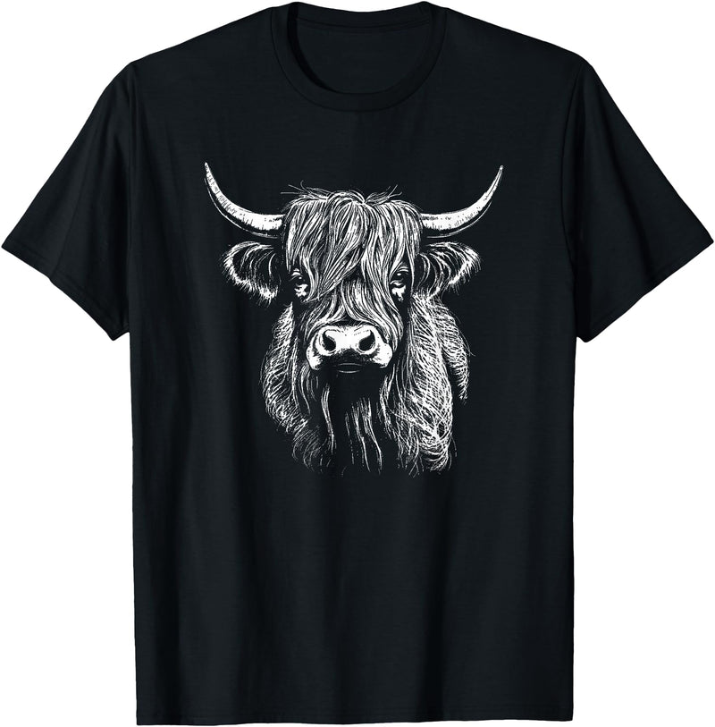 Scottish Highland Cattle Cow Merch Scottish Highland Cattle Cow Drawing T-Shirt - Black
