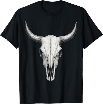 Vintage Bull Skull Western Cow Skull Longhorn Cattle Sketch T-Shirt