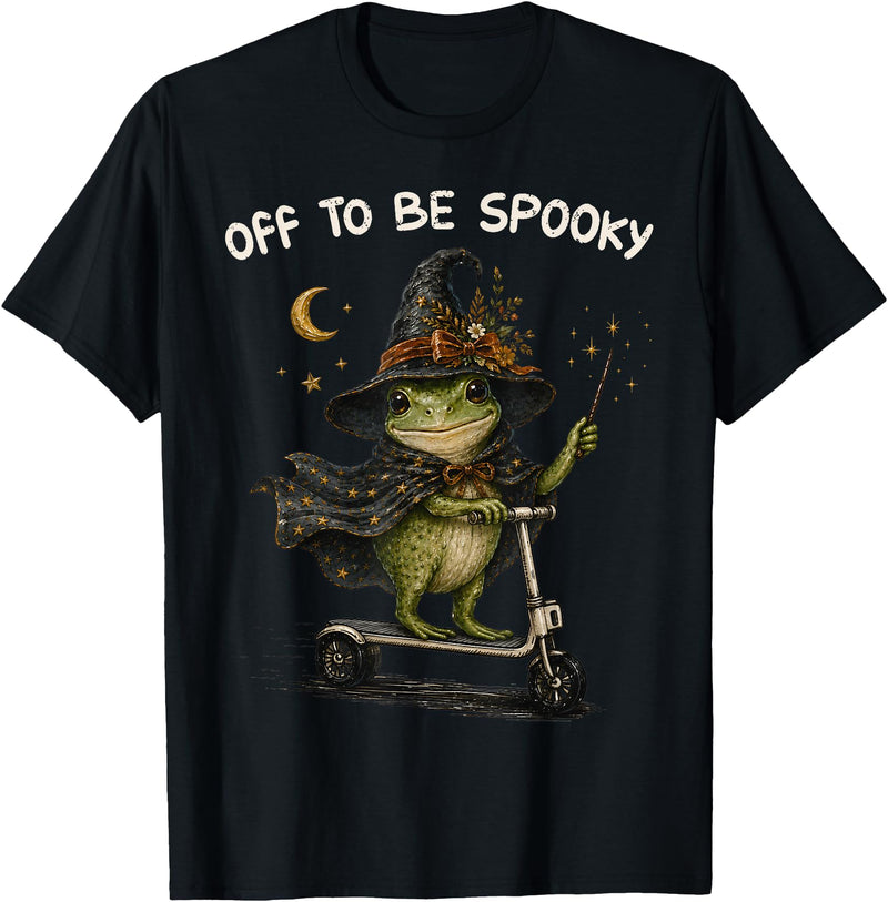 Funny Witch Frog Off To Be Spooky Halloween T-Shirt - Black
