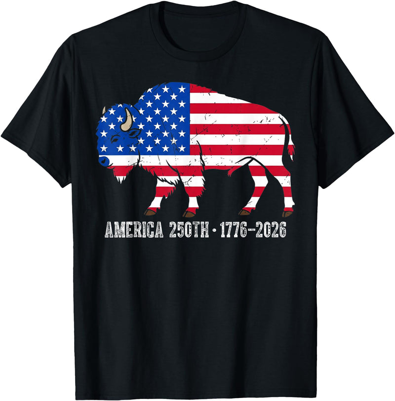 American Buffalo Design for 250th Anniversary Vintage Retro Bison American Flag Buffalo Simple 4th of July T-Shirt - Black