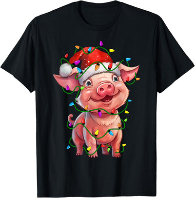 Pig Santa Christmas Tree Lighting Xmas Funny T-Shirt