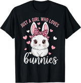 Cute Bunny Rabbit Girls Kids Just a Girl Who Loves Bunnies T-Shirt in Black