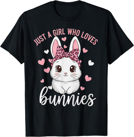 Cute Bunny Rabbit Girls Kids Just a Girl Who Loves Bunnies T-Shirt in Black