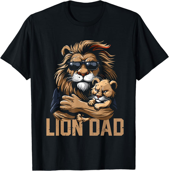 Lion Dad Sunglasses Fathers Day Lion Dad and Baby Funny Fathers Day Daddy Lions Lovers T-Shirt - As Pictured