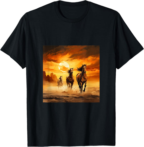 Horse Lover Gear Horse Horse Rider Sunset T-Shirt - Black