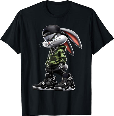 Streetwear Rabbit in Hoodie and Gold Chain T-Shirt
