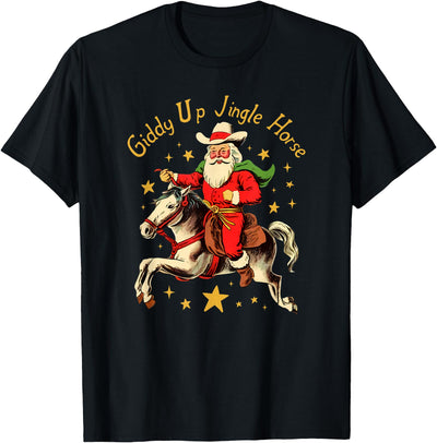 SuminSusi Funny Christmas Giddy Up Jingle Horse Unisex T-Shirt for Men, Women - Black, Small, Short Sleeve, Classic Fit, Polyester, Crew Neck, Cartoon, Fun, Christmas, Adults