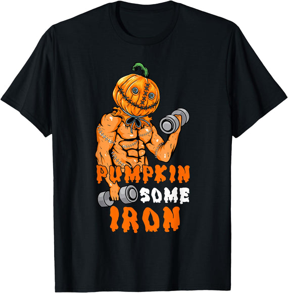 Pumpkin Some Iron Halloween Gym Workout Lifting Pumpkin Some Iron Funny Halloween Gym Workout Lifting Pun T-Shirt - Black