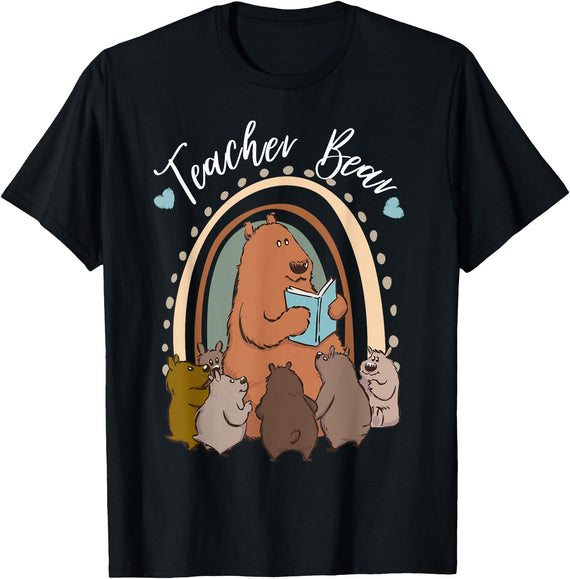 Thank You Teacher Appreciation Gifts Teacher Bear Reading Appreciation Teacher Graphic T-Shirt - Black