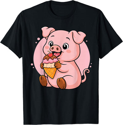 Pig Eating Ice Cream Graphic Boys Girls Pig Lover T-Shirt