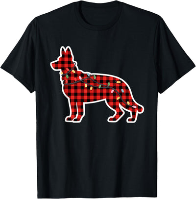 Christmas Red and Black Buffalo Plaid German Shepherd Dog T-Shirt