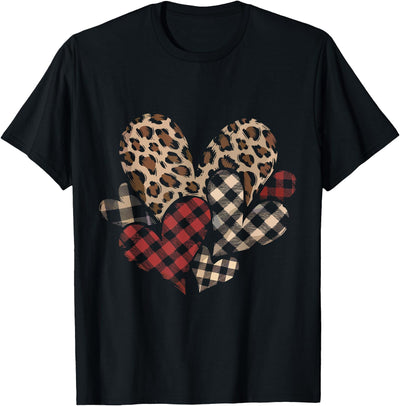 Plaid and Leopard Print Hearts T-Shirt