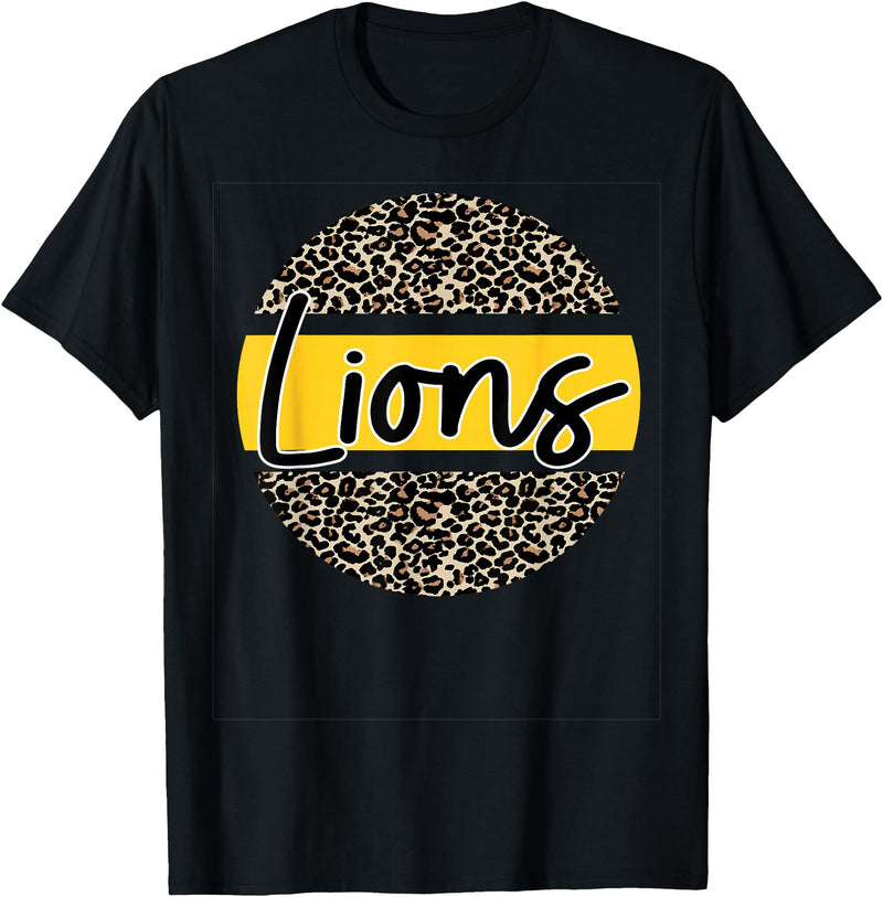 Lions School Spirit Leopard Print Yellow T-Shirt - Black