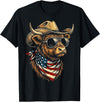 Highland Cow Patriotic USA Western USA Patriotic Cowboy Highland Cow Western 4th of July T-Shirt - Black