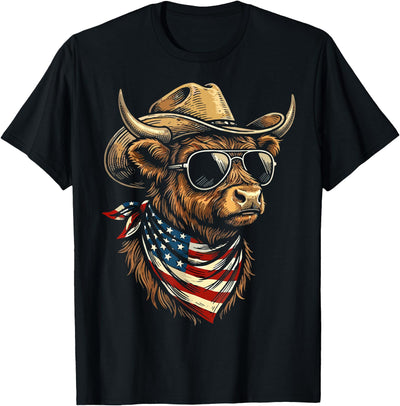 Highland Cow Patriotic Usa Western Usa Patriotic Cowboy T-Shirt