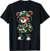 Camo Teddy Bear Hip Hop Designs for Men & Boys Camo Hip Hop Teddy Bear Camouflage Gangsta Streetwear Hustle T-Shirt - Black