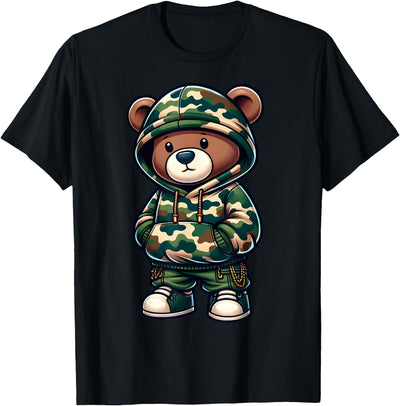 Camo Hip Hop Teddy Bear Camouflage Gangsta Streetwear Hustle T-Shirt