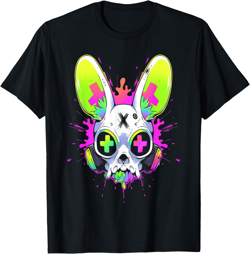 Psychedelic Techno Rabbit Rave EDM Punk Grunge Aesthetic T-Shirt in As Pictured