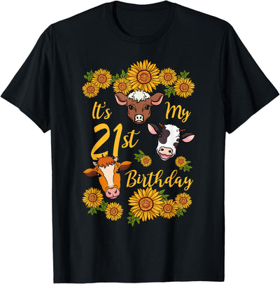 Cow 21st Birthday Party Sunflower Moo Farm Animal Barnyard T-Shirt