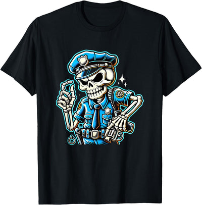 Police Halloween Costume Tees Halloween Skeleton Police T-Shirt