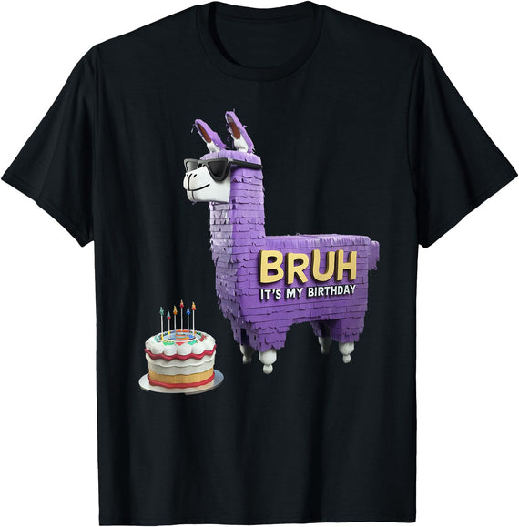 Llama Pinata Birthday Clothing Family Party Bruh Its My Birthday Llama Pinata Boy Girl Family Party Bday T-Shirt - Black