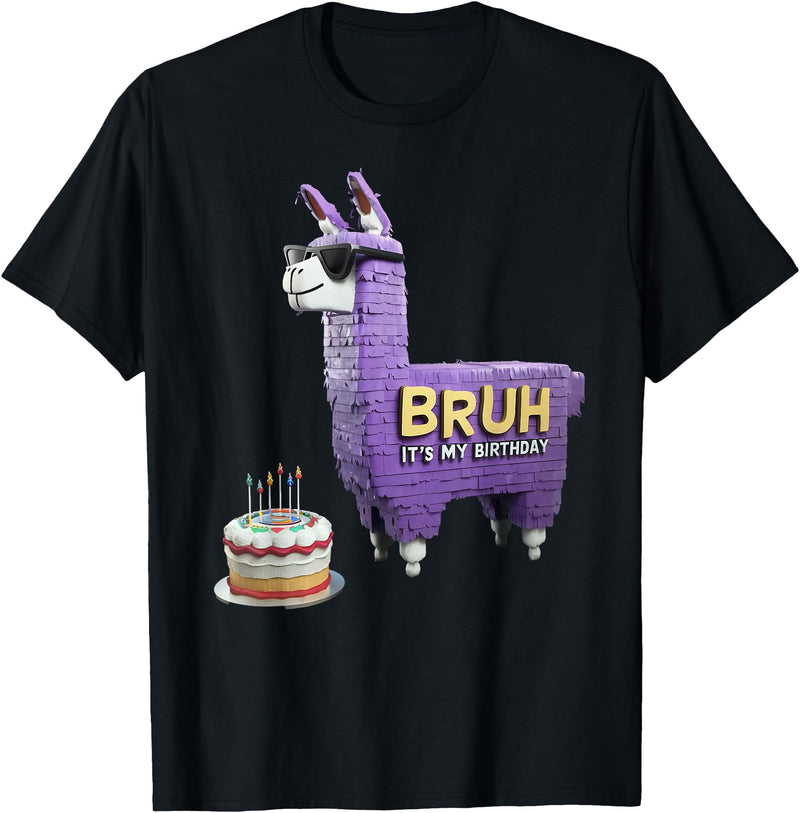Llama Pinata Birthday Clothing Family Party Bruh Its My Birthday Llama Pinata Boy Girl Family Party Bday T-Shirt - Black